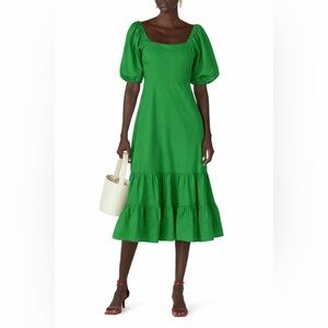 Tanya Taylor Cynthia Kelly Green Puff Sleeve Dress 8